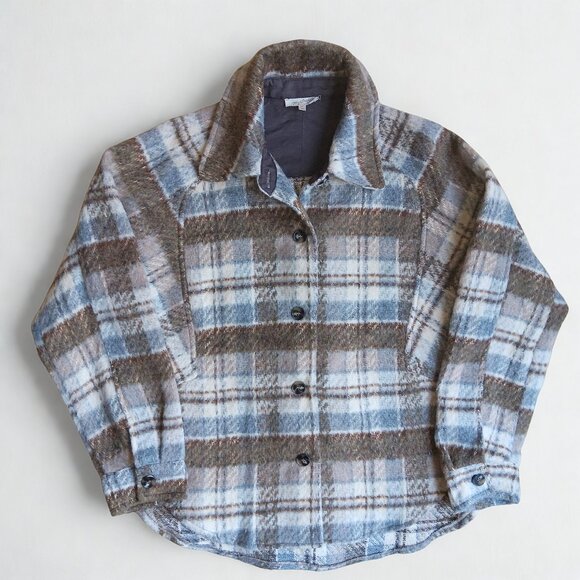 Mystree Plaid Shacket Relaxed Fit Wool Blend - Picture 1 of 16